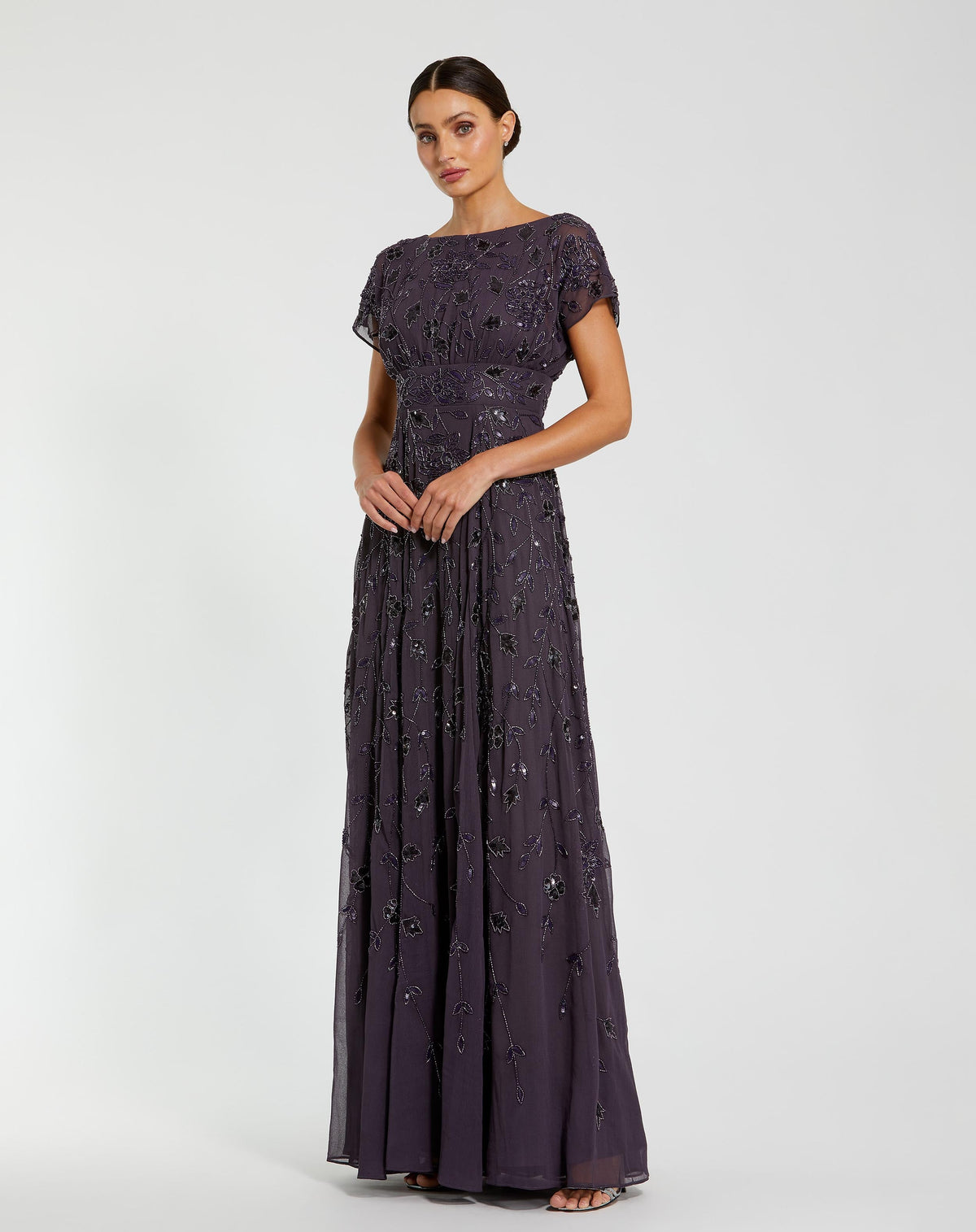 Mac Duggal Purple Embellished Georgette A-Line Gown