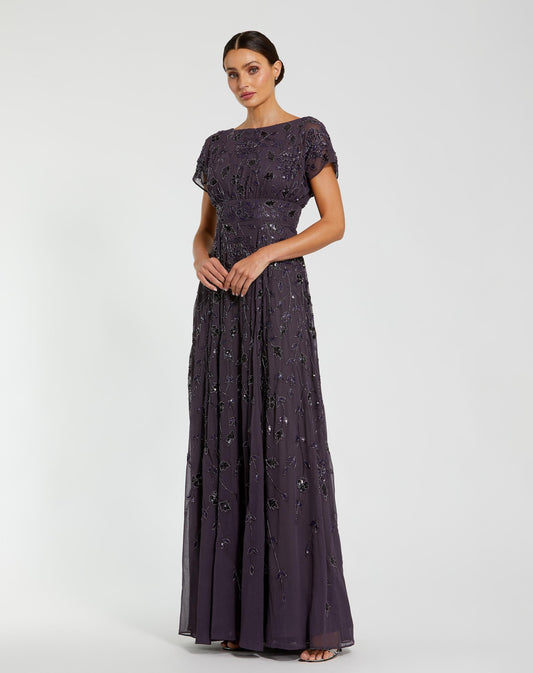 Mac Duggal Purple Embellished Georgette A-Line Gown