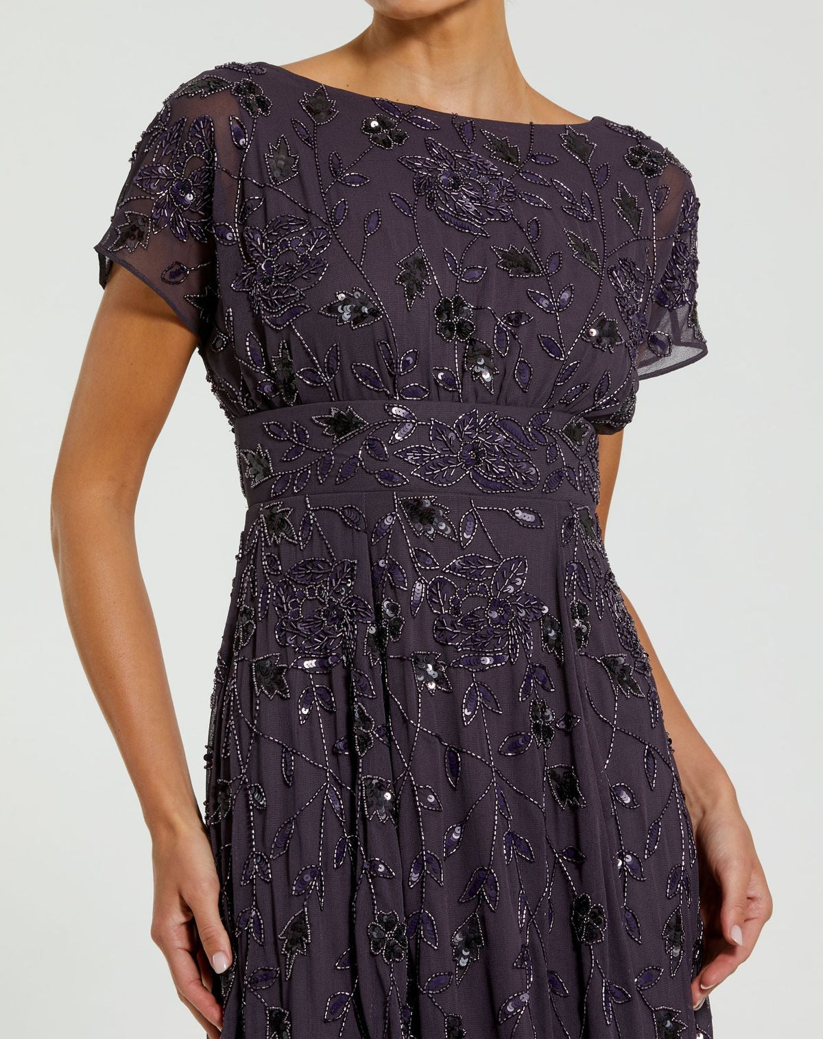 Mac Duggal Purple Embellished Georgette A-Line Gown
