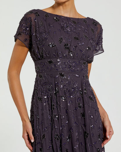 Mac Duggal Purple Embellished Georgette A-Line Gown