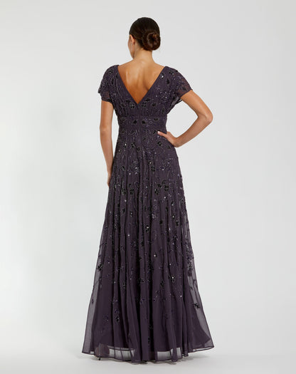 Mac Duggal Purple Embellished Georgette A-Line Gown