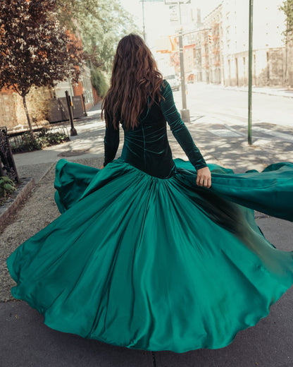Mac Duggal Velvet Long Sleeve Mock Neck Charmeuse Skirt Gown Duggal