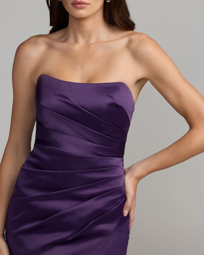 Mac Duggal Dark Purple Strapless Satin Gown With Slit