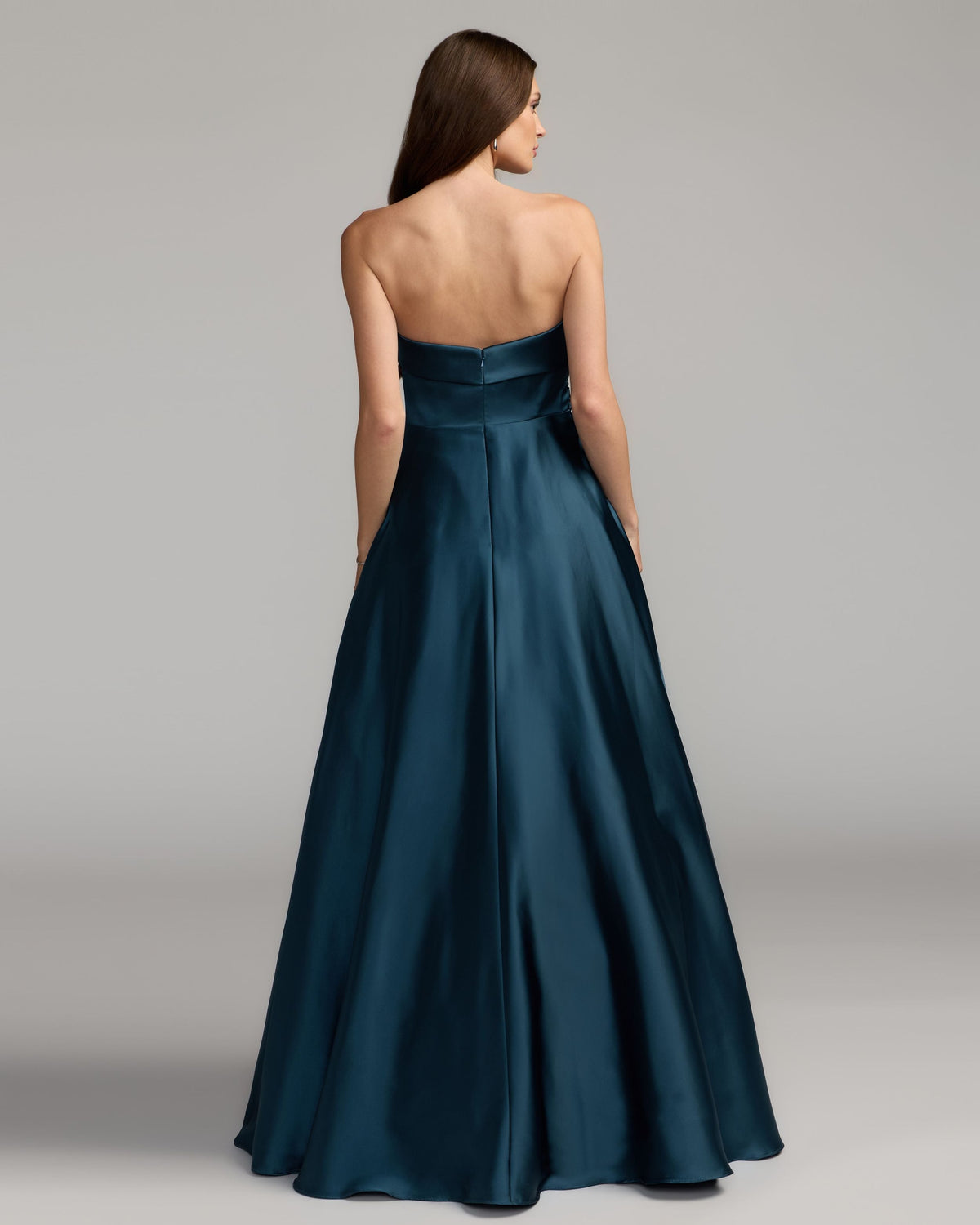 Mac Duggal Navy Strapless Draped Satin Ball Gown