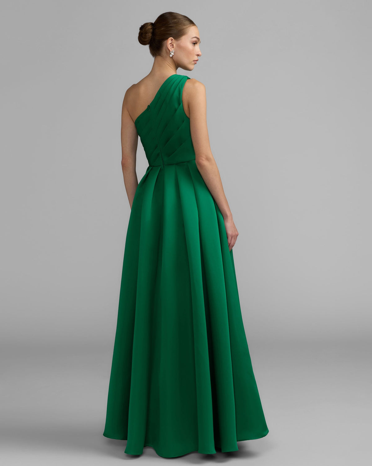 Mac Duggal Emerald One Shoulder Satin Gown With Overskirt