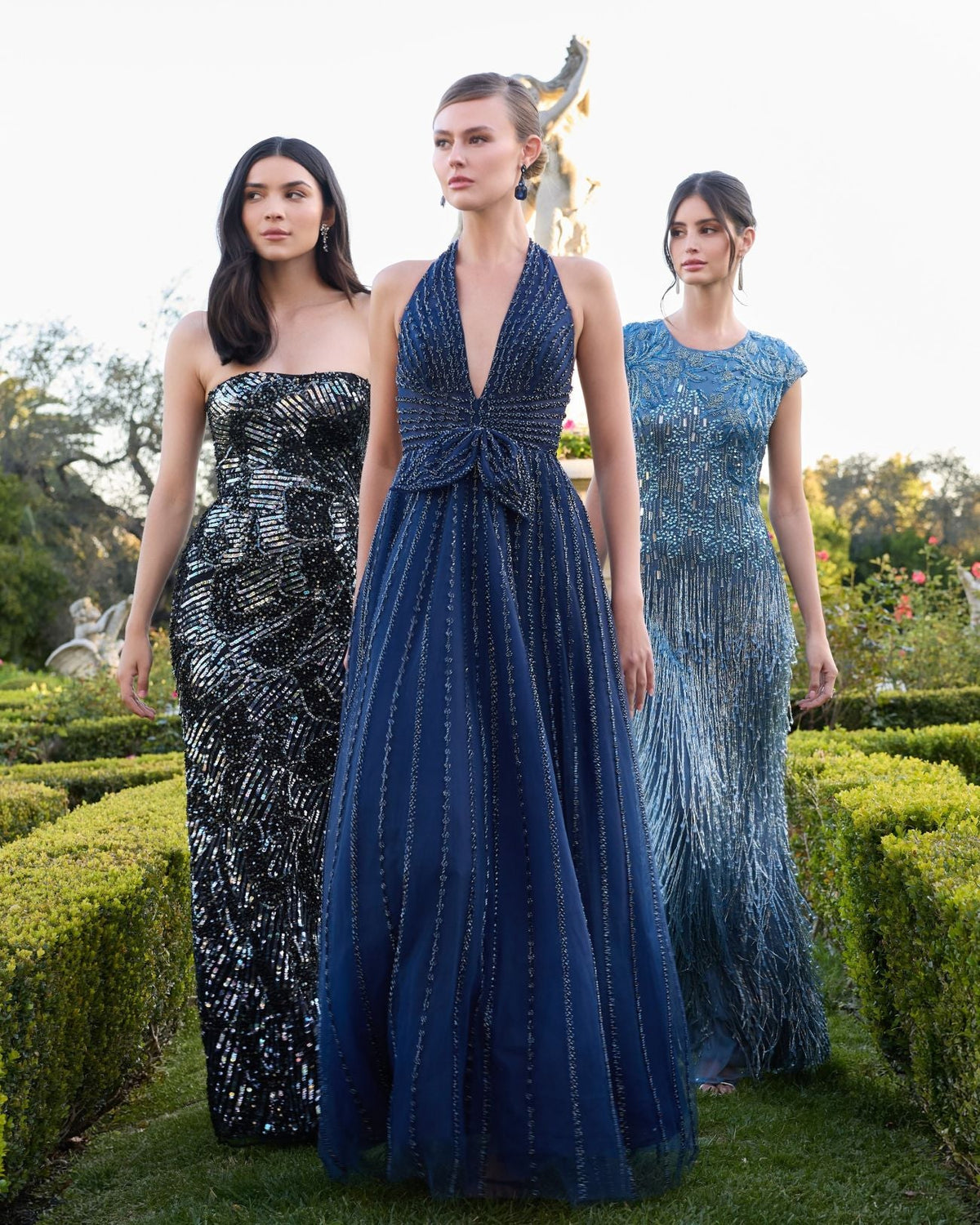 Mac Duggal Blue Embellished Cap Sleeve Gown With Fringe Beading