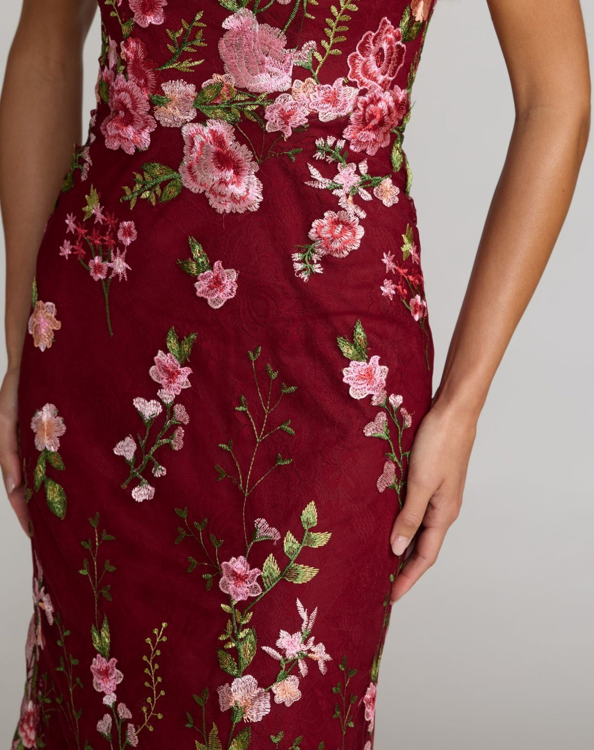 Mac Duggal Petite Red One Shoulder Floral Embroidered Gown