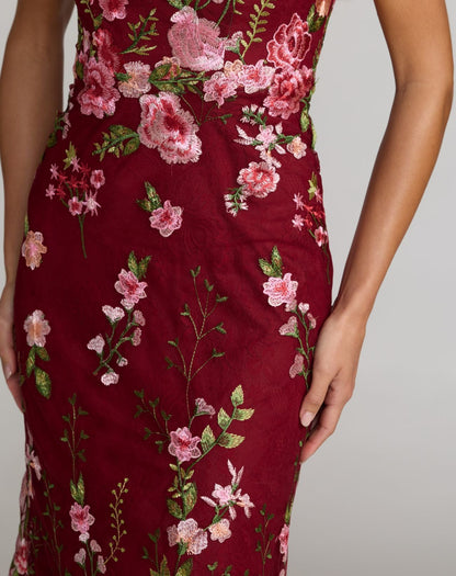 Mac Duggal Petite Red One Shoulder Floral Embroidered Gown