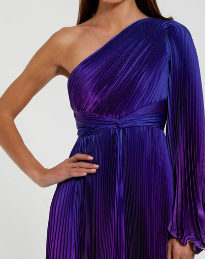 Mac Duggal Petite Purple Pleated Charmeuse One Shoulder Ombre Gown
