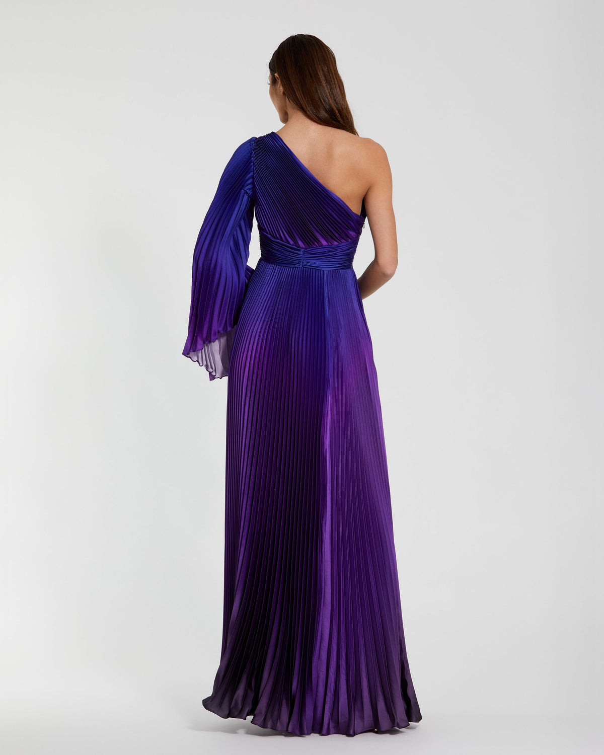 Mac Duggal Purple Pleated Charmeuse One Shoulder Ombre Gown