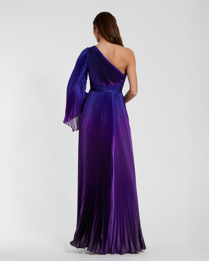 Mac Duggal Purple Pleated Charmeuse One Shoulder Ombre Gown