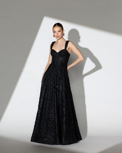 Mac Duggal Black Embellished Corset A Line Gown