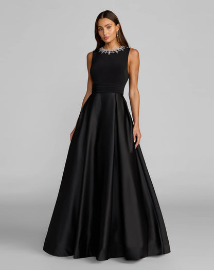 Mac Duggal Petite Black Embellished High Neck Sleeveless A Line Gown