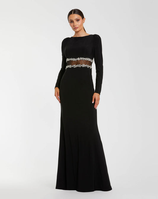 Mac Duggal Black Long Sleeve Jersey Gown With Jewel Detail
