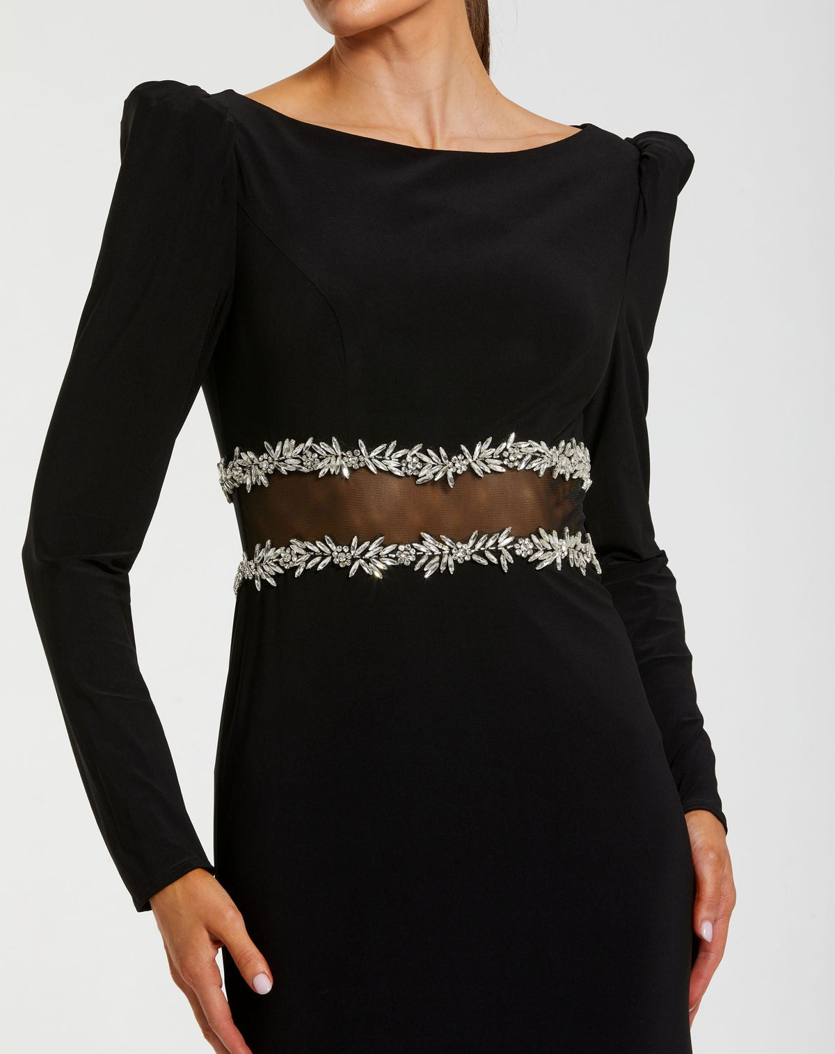 Mac Duggal Black Long Sleeve Jersey Gown With Jewel Detail