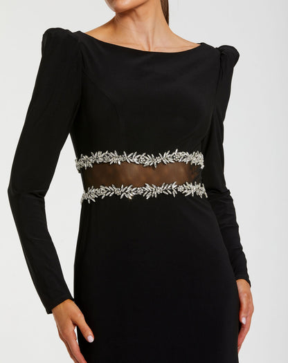 Mac Duggal Black Long Sleeve Jersey Gown With Jewel Detail