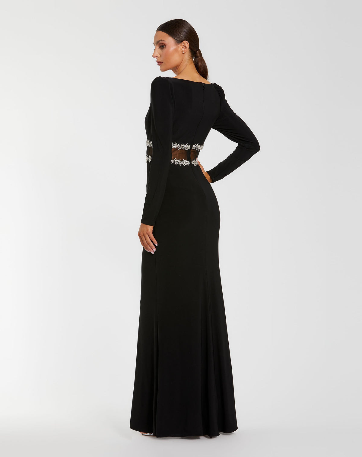 Mac Duggal Black Long Sleeve Jersey Gown With Jewel Detail