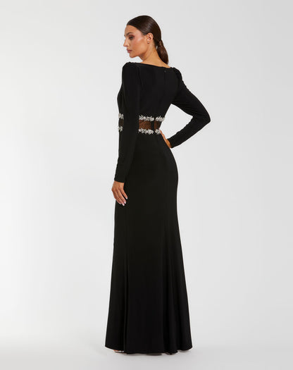 Mac Duggal Black Long Sleeve Jersey Gown With Jewel Detail