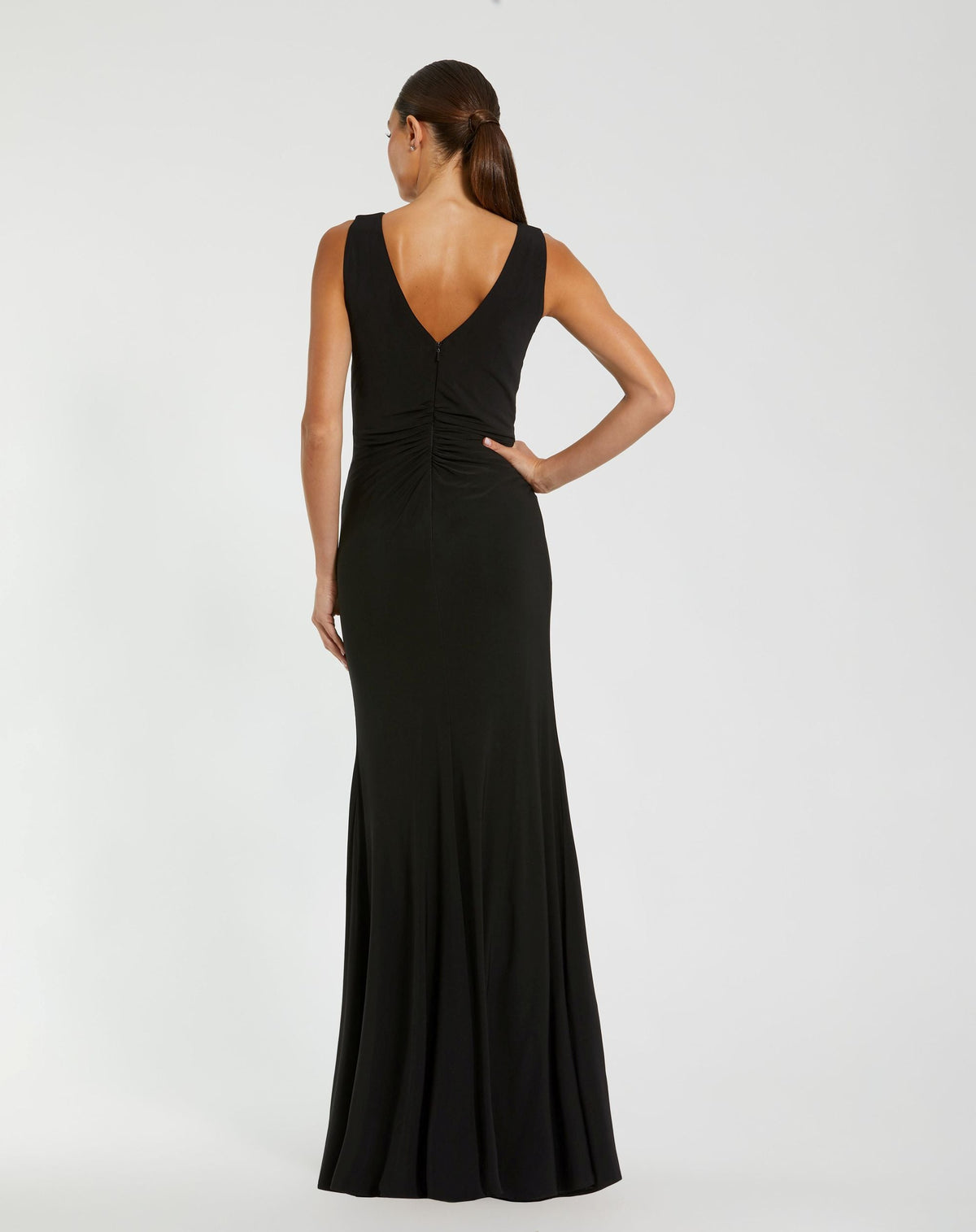 Mac Duggal Black Sleeveless Jersey Gown With 3D Flower