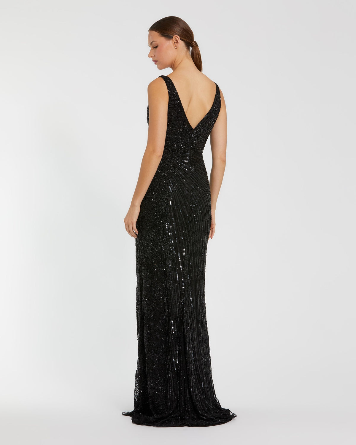 Mac Duggal Black Beaded Floral Sleeveless Gown