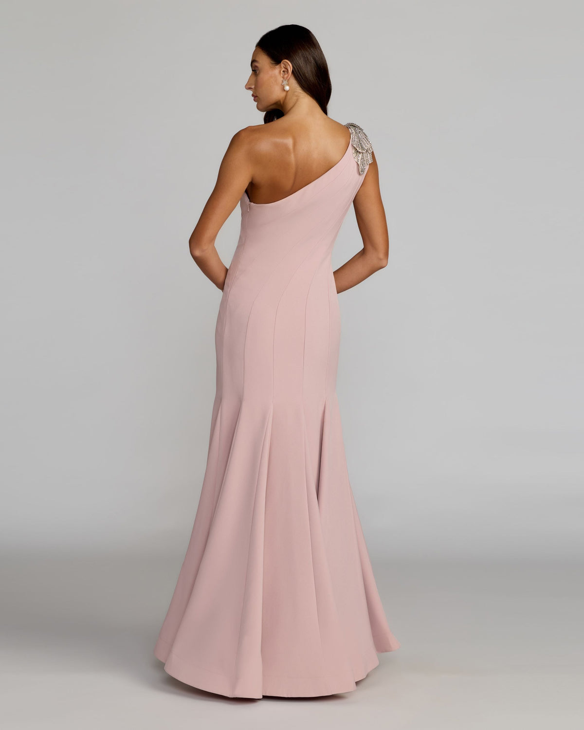 Mac Duggal Petite Petite Rose One Shoulder Trumpet Gown With Crystal Flower
