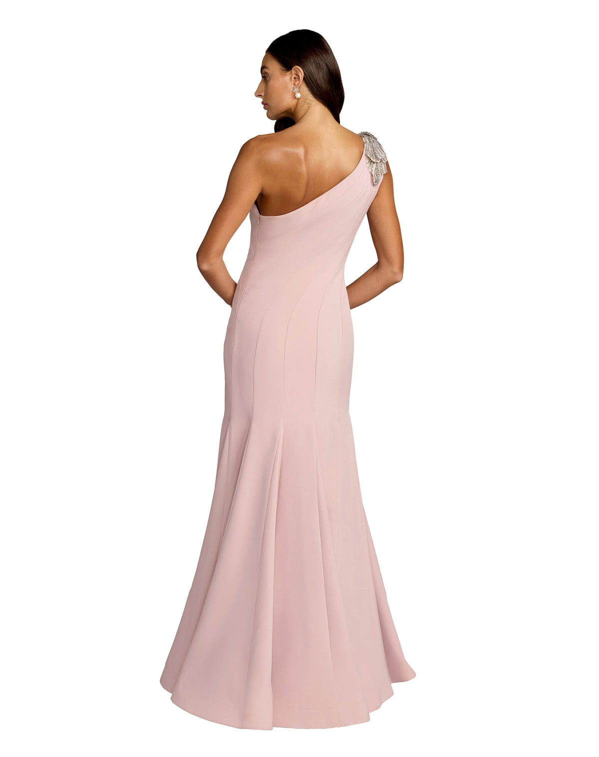 Mac Duggal Petite Petite Rose One Shoulder Trumpet Gown With Crystal Flower