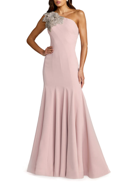 Mac Duggal Petite Petite Rose One Shoulder Trumpet Gown With Crystal Flower
