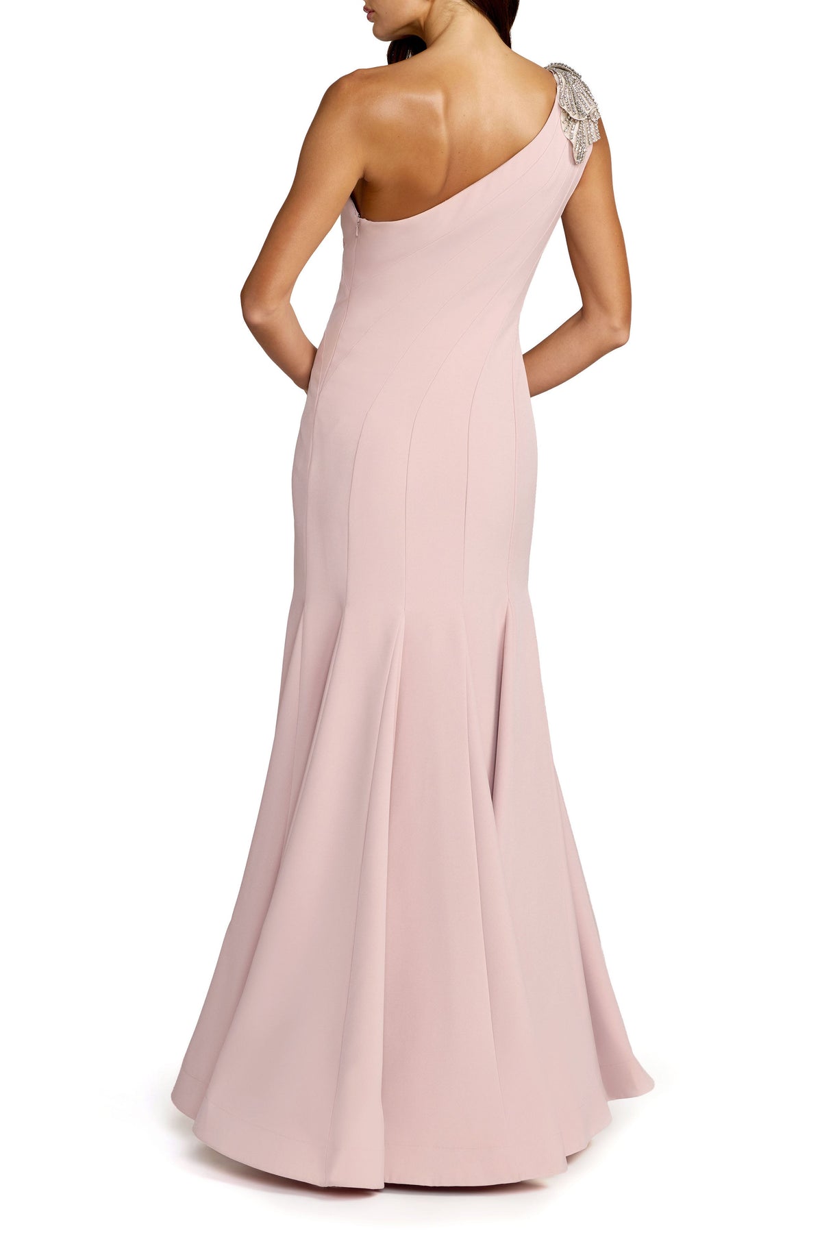 Mac Duggal Petite Petite Rose One Shoulder Trumpet Gown With Crystal Flower