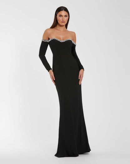 Mac Duggal Black Long Sleeve Off The Shoulder Mermaid Gown