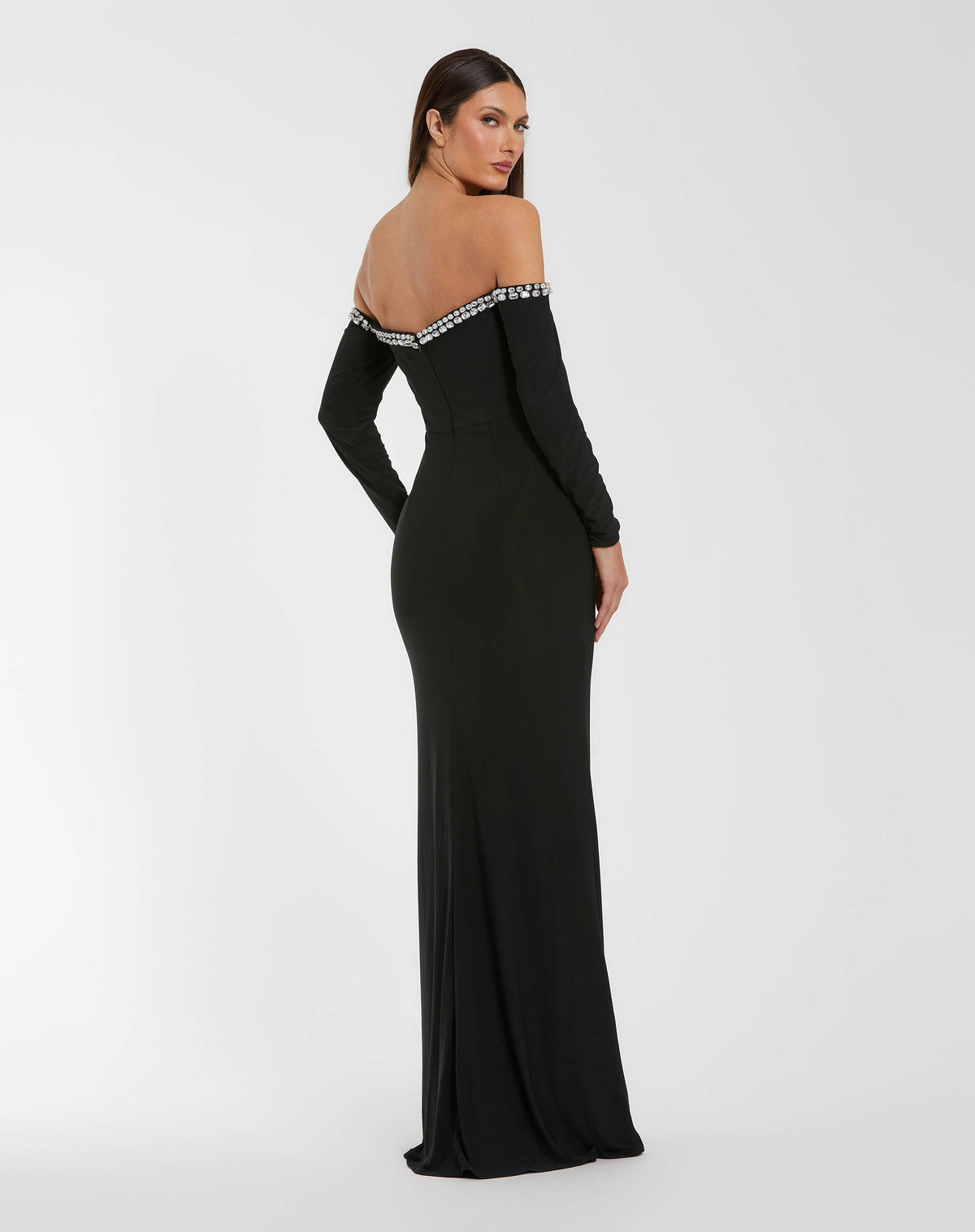Mac Duggal Black Long Sleeve Off The Shoulder Mermaid Gown
