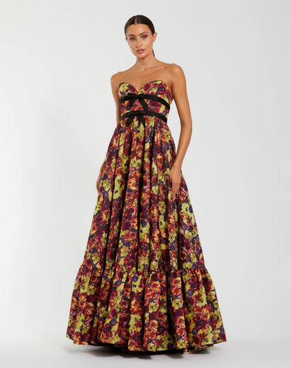 Mac Duggal Multicolor Sleeveless Brocade A-Line Gown