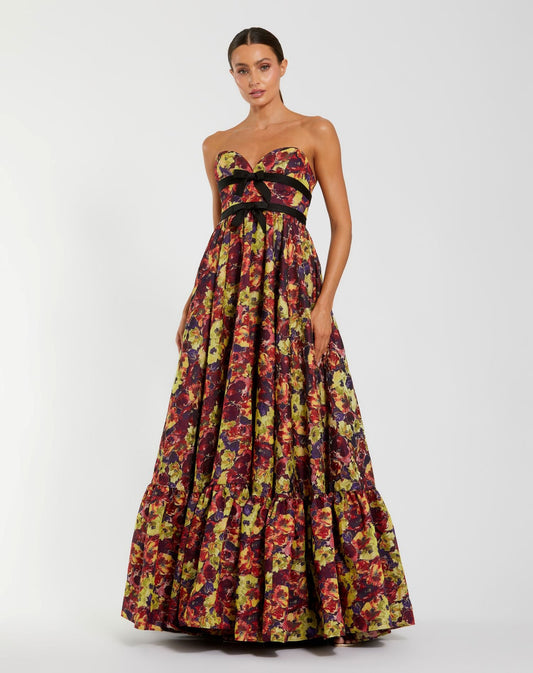 Mac Duggal Multicolor Sleeveless Brocade A-Line Gown