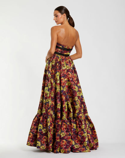 Mac Duggal Multicolor Sleeveless Brocade A-Line Gown