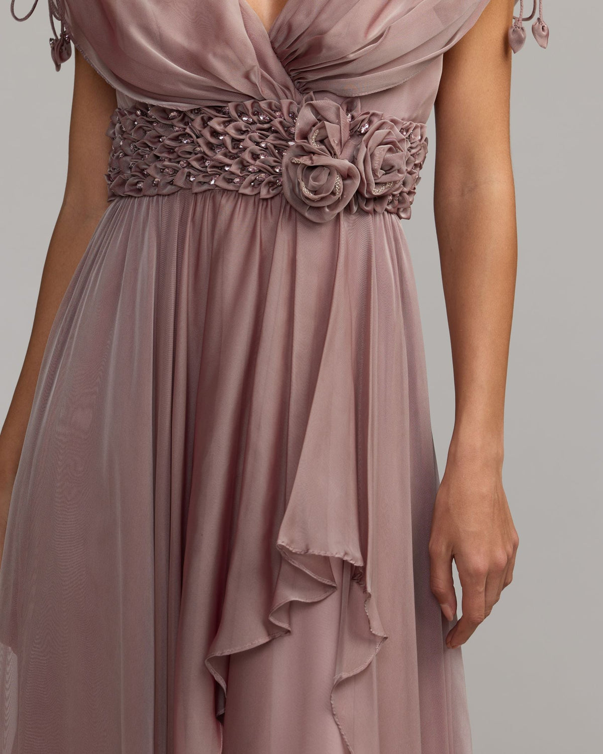 Mac Duggal Purple Crystal Floral Waist Chiffon Gown