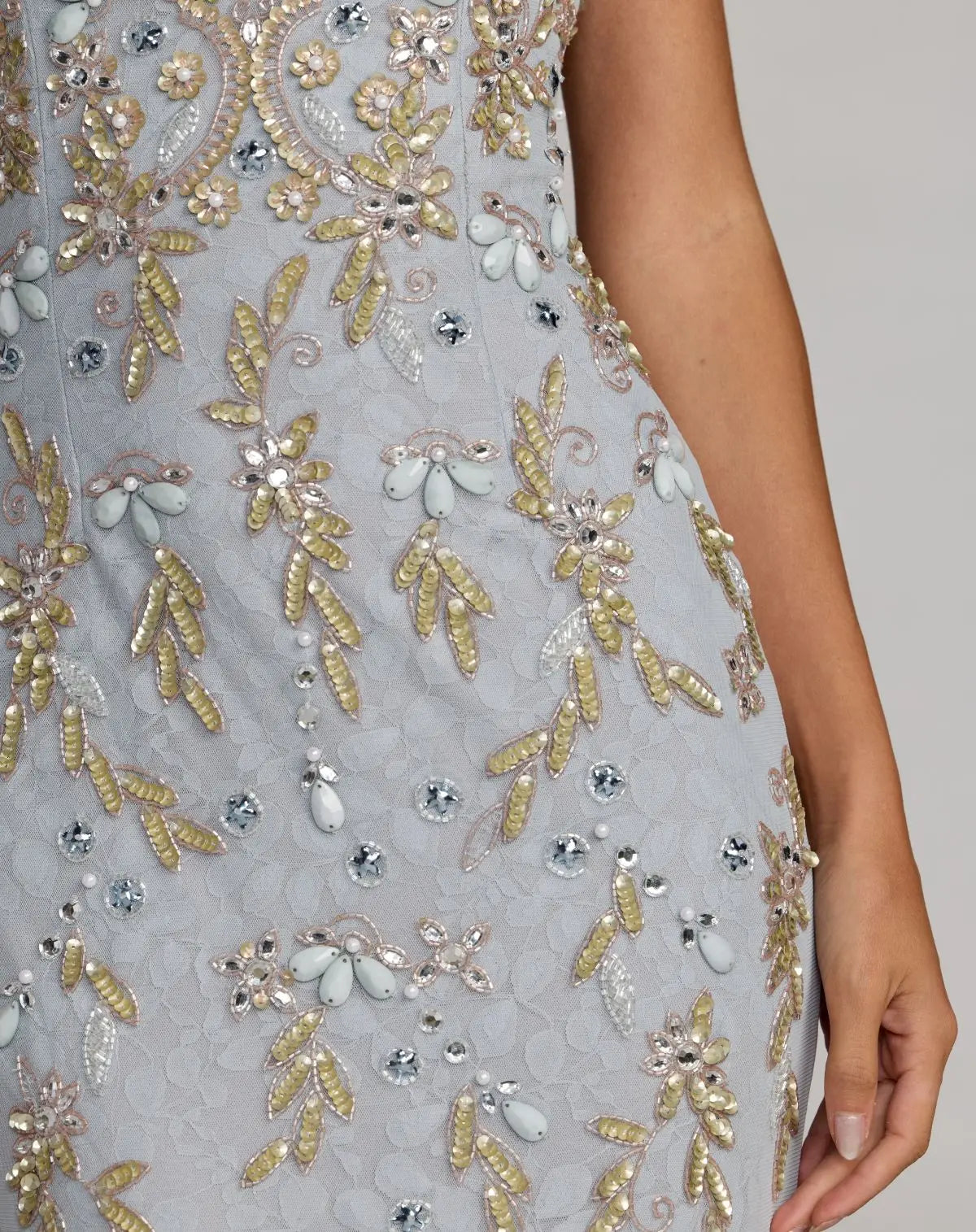 Mac Duggal Blue Embellished Lace Sleeveless Gown