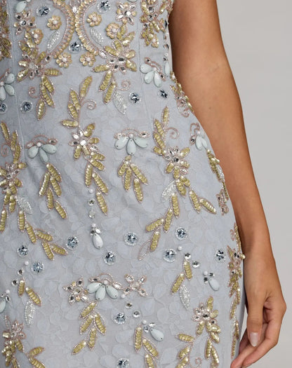 Mac Duggal Blue Embellished Lace Sleeveless Gown