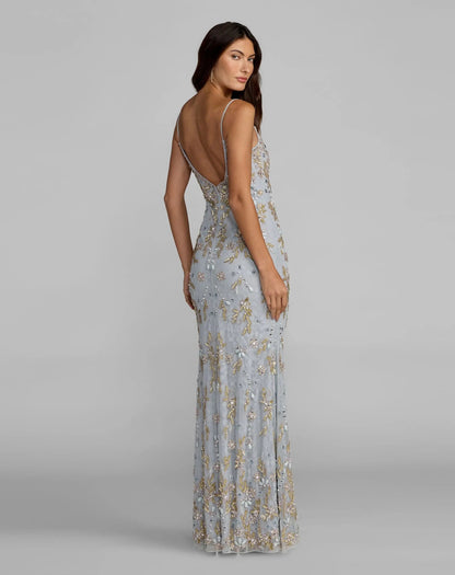 Mac Duggal Blue Embellished Lace Sleeveless Gown