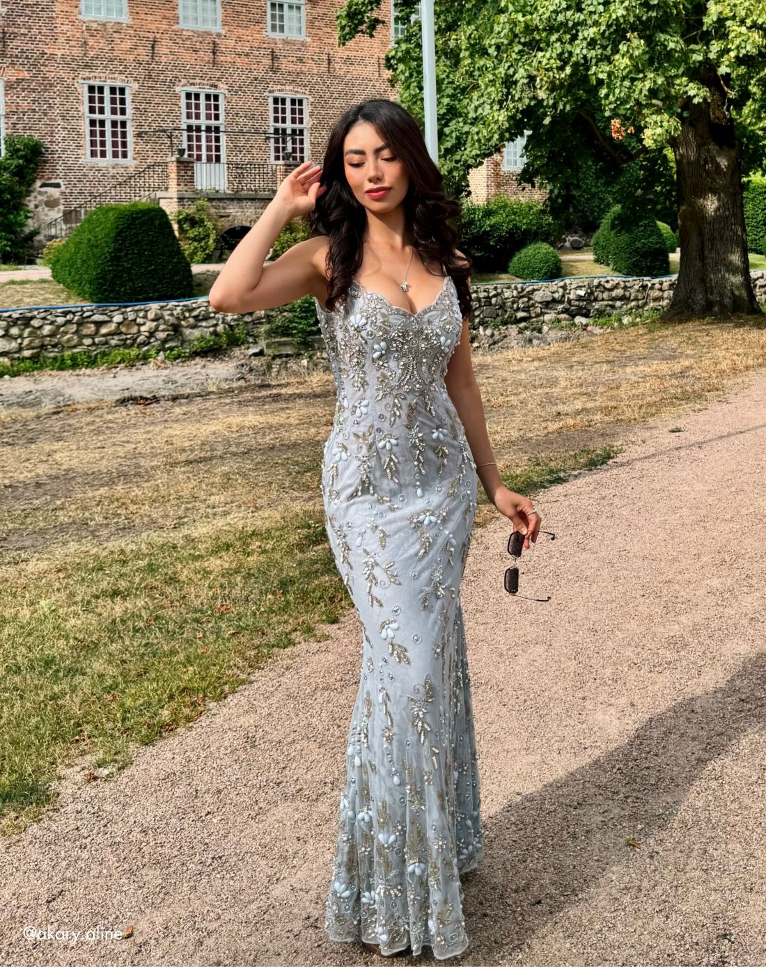 Mac Duggal Blue Embellished Lace Sleeveless Gown