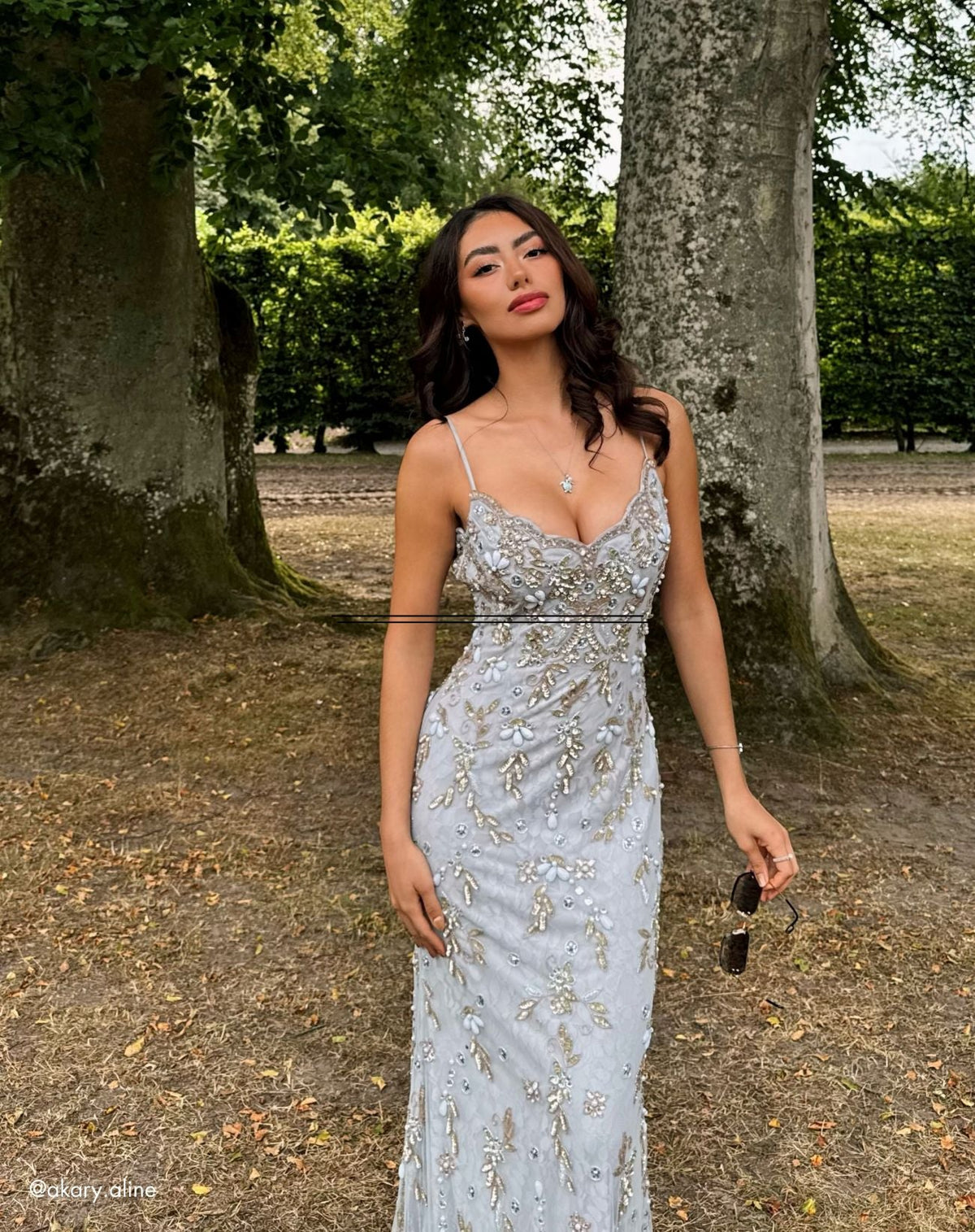 Mac Duggal Blue Embellished Lace Sleeveless Gown