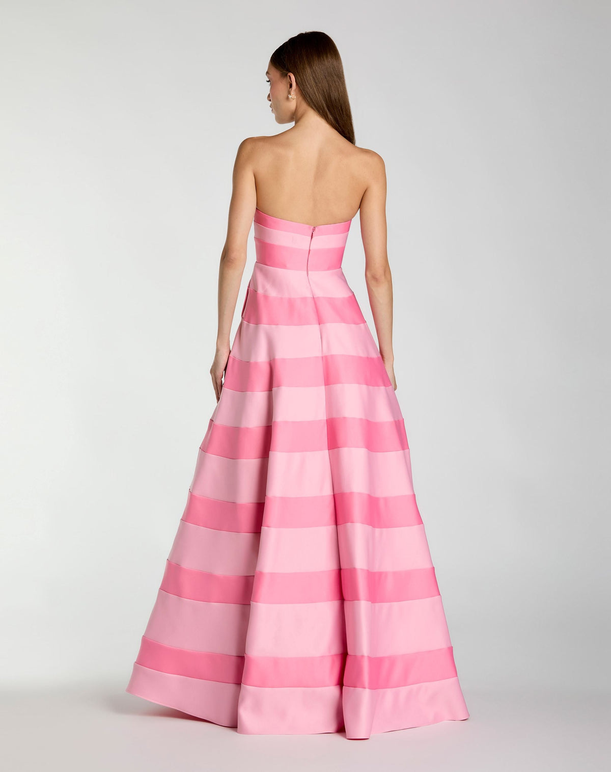 Mac Duggal Petite Pink Striped Satin Strapless Ballgown With Pockets