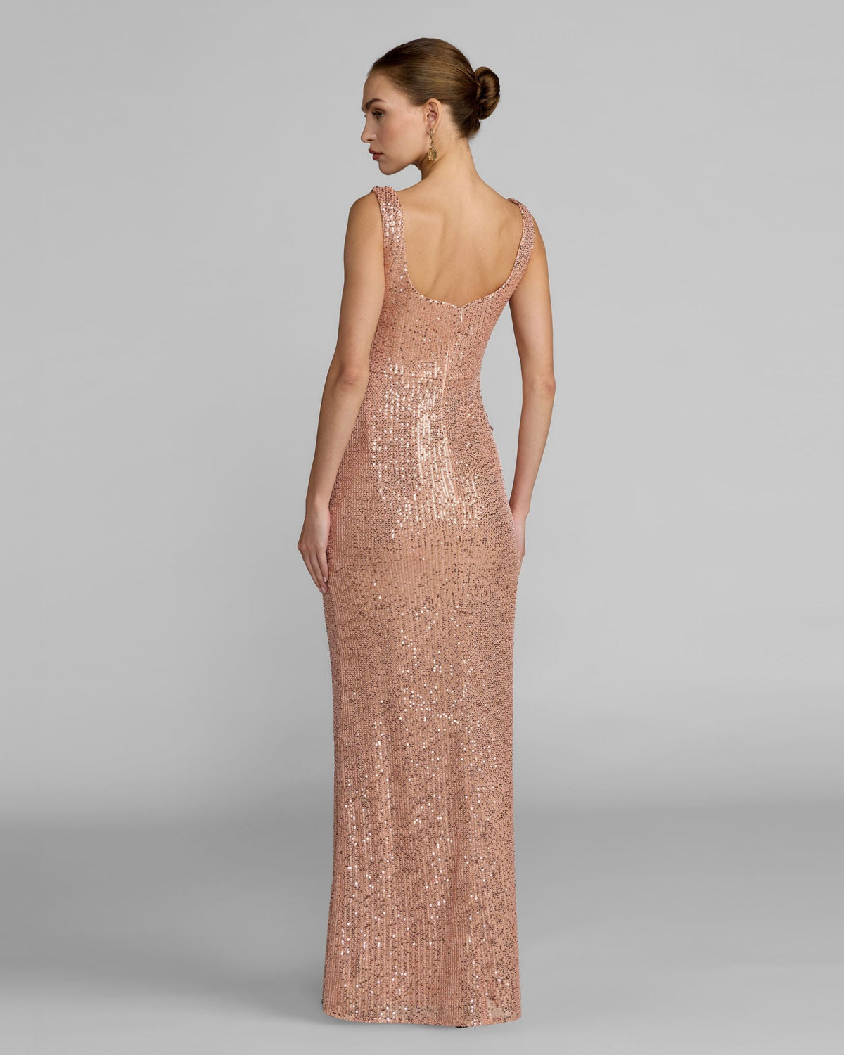 Mac Duggal Light Pink Sequin Column Gown With 3D Flowers