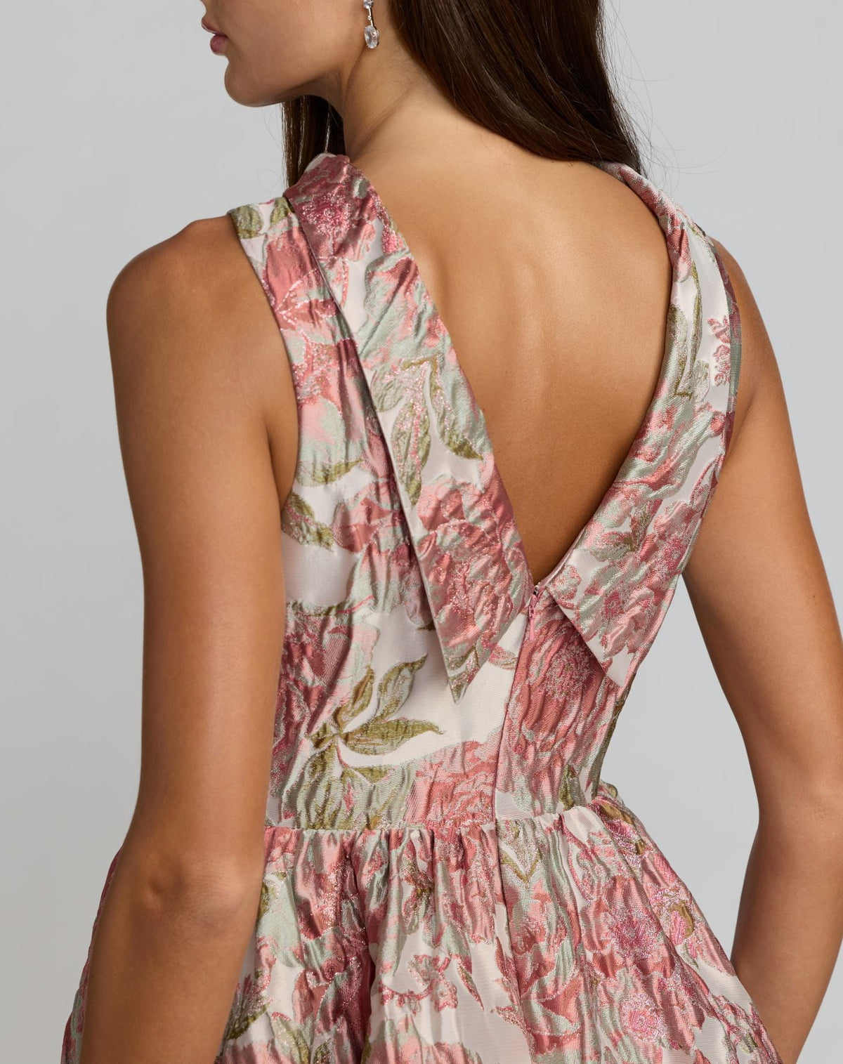 Mac Duggal Pink Sleeveless Brocade V-Back Ball Gown