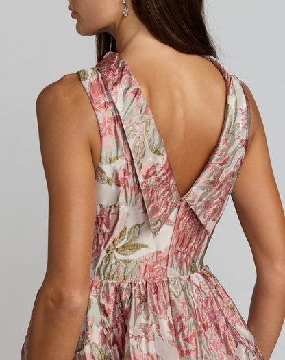Mac Duggal Pink Sleeveless Brocade V-Back Ball Gown