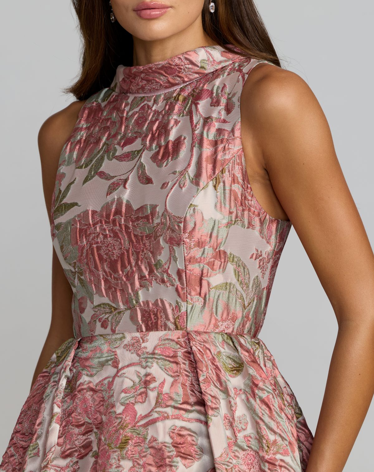 Mac Duggal Pink Sleeveless Brocade V-Back Ball Gown