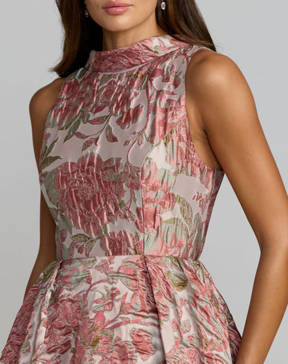 Mac Duggal Pink Sleeveless Brocade V-Back Ball Gown