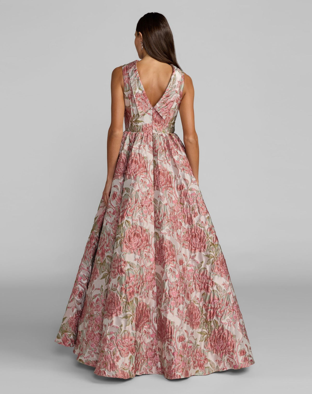 Mac Duggal Pink Sleeveless Brocade V-Back Ball Gown