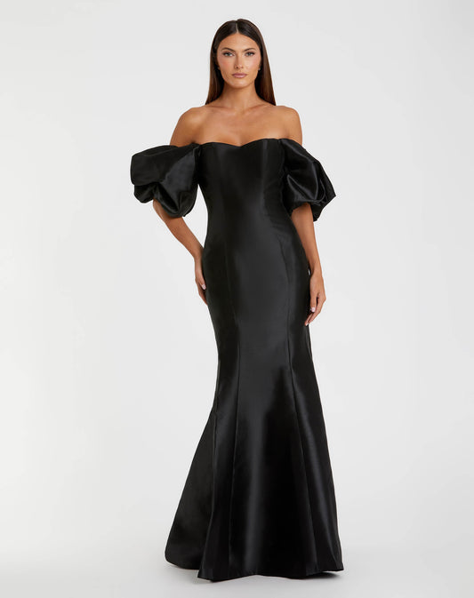 Mac Duggal Petite Black Sweetheart Off The Shoulder Puff Sleeve Gown
