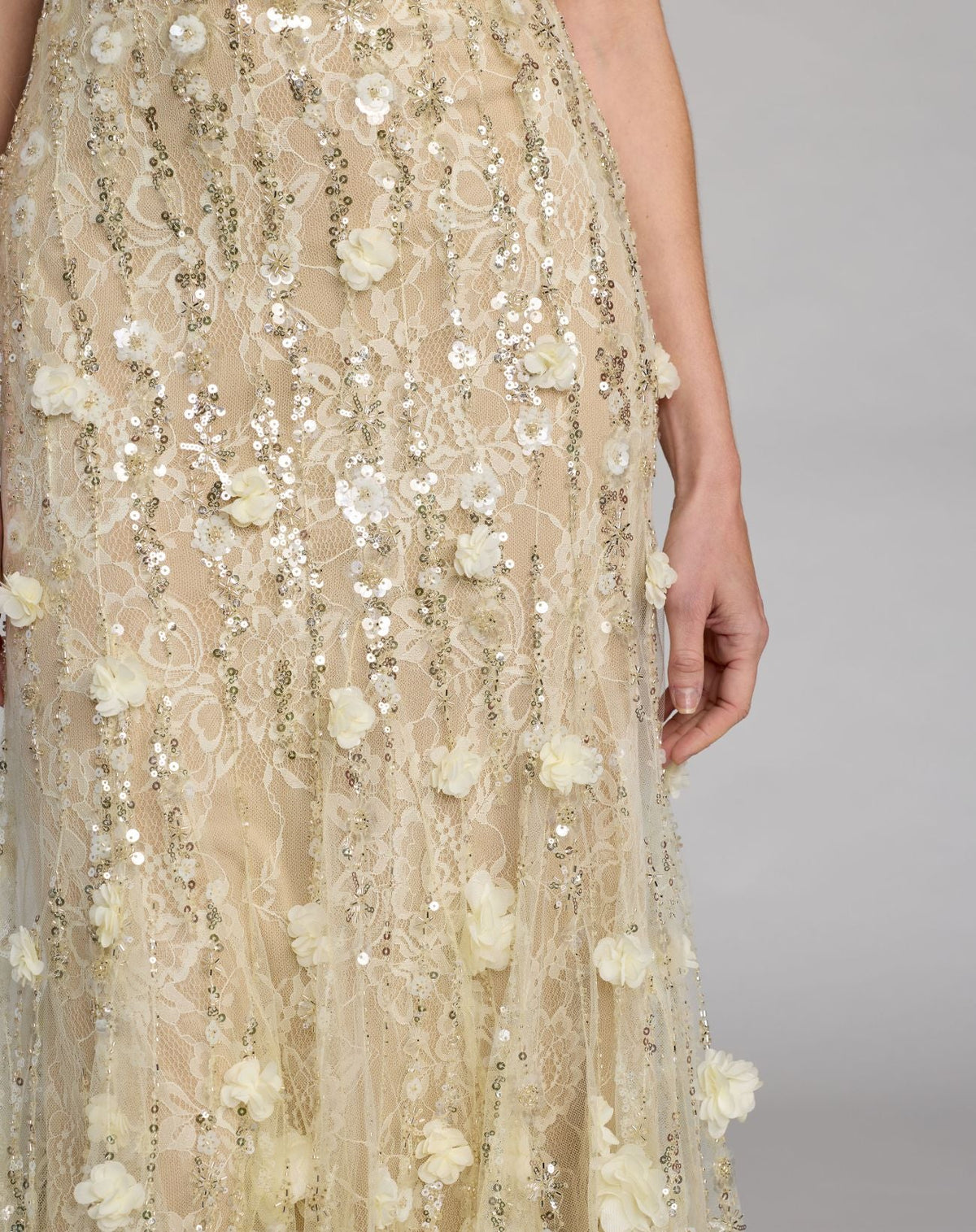 Mac Duggal Light Yellow Embellished Lace Halter Neck Mermaid Gown