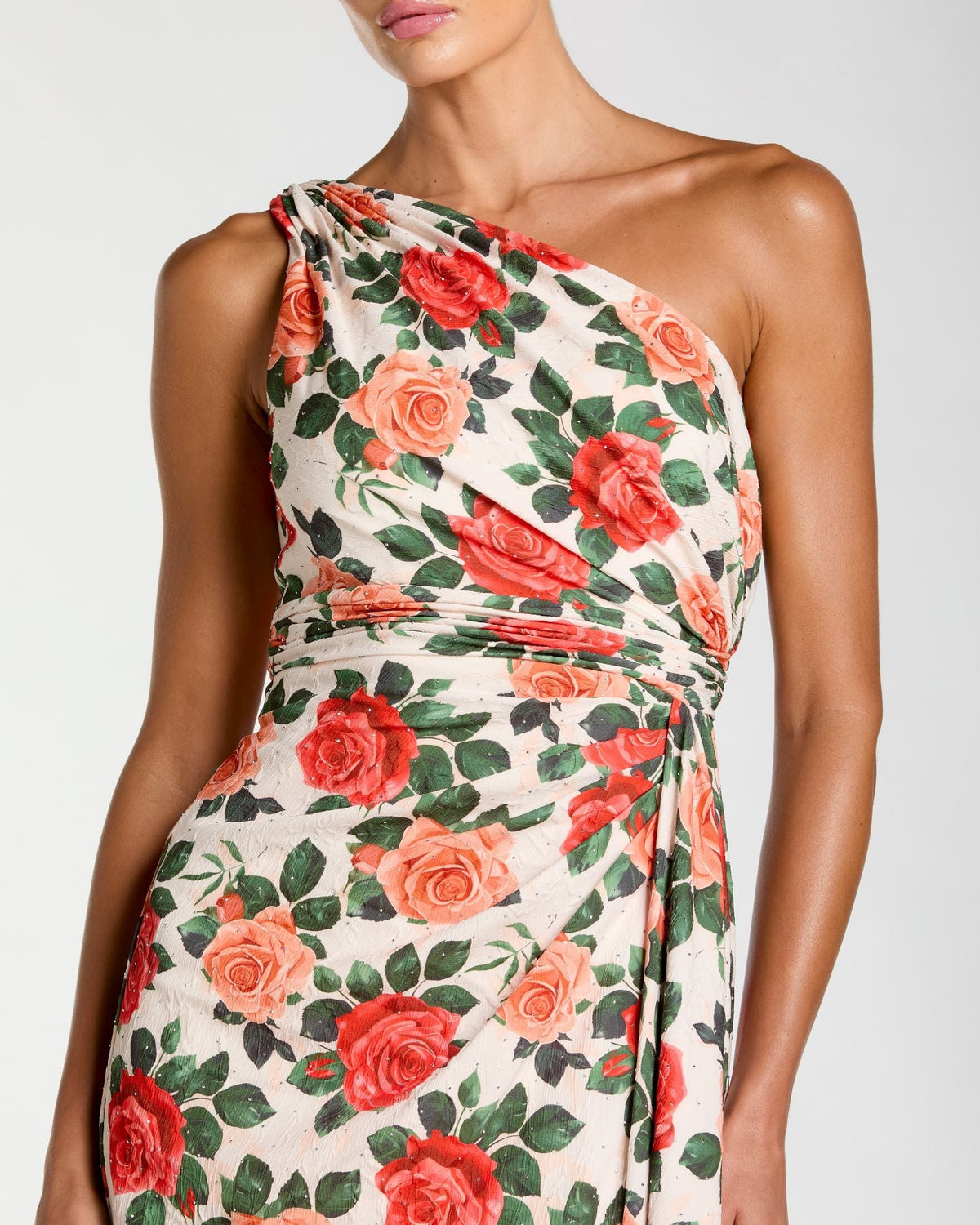 Mac Duggal Multicolor Floral One Shoulder Slit Gown