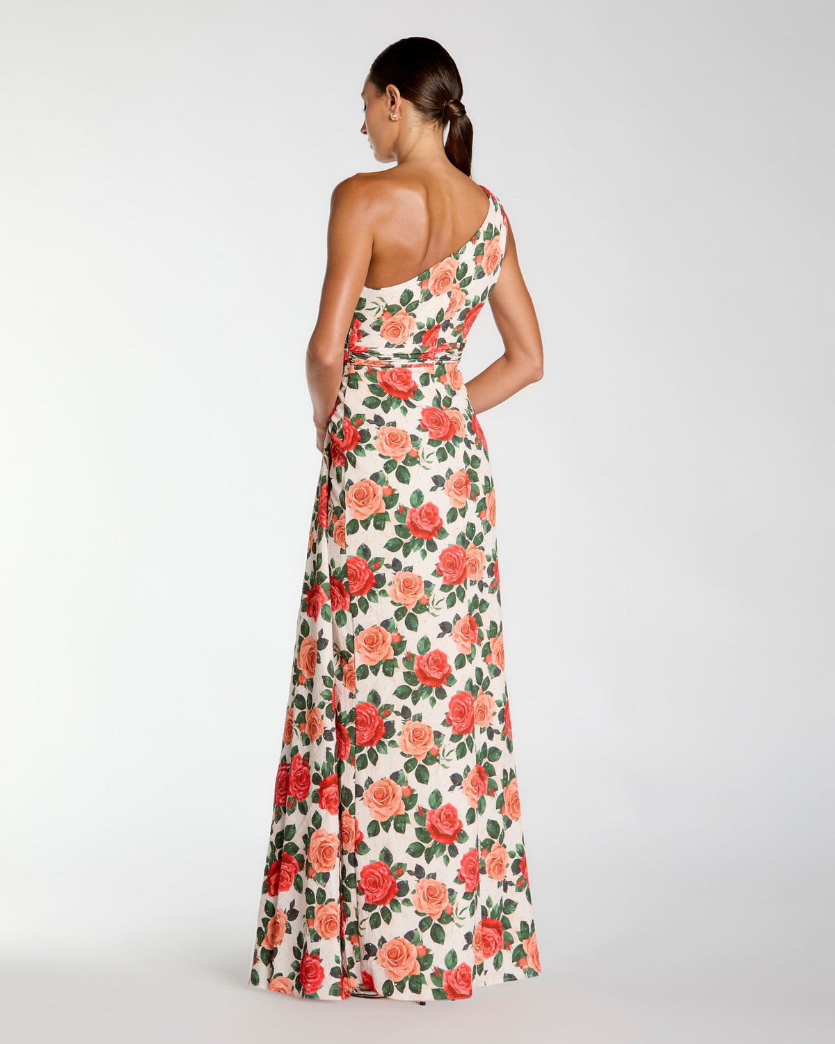 Mac Duggal Multicolor Floral One Shoulder Slit Gown